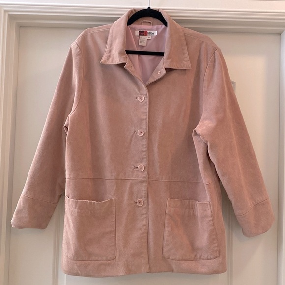 VTG Leather coat Jacket blazer Womens XL Pink  Suede Patch pockets Barn jacket - Picture 1 of 10